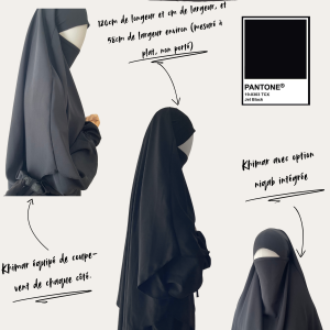 Alternative view of Khimar Farah Noir – Crêpe Nidha Royale, fluide et ajustable avec niqab intégré