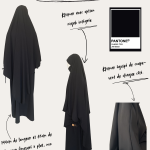 Alternative view of Khimar Rihame Noir – Crêpe Nidha Royale, Maxi et Fluide
