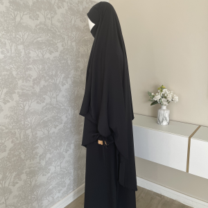 Khimar Rihame Noir – Crêpe Nidha Royale, Maxi et Fluide