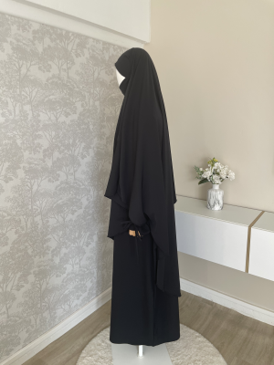 Khimar Rihame Noir – Crêpe Nidha Royale, Maxi et Fluide