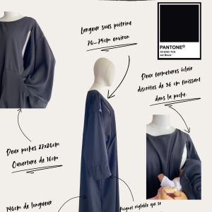 Alternative view of Abaya Allaitement Yamina – Noire, Fluide en Crêpe Nidha et Confortable