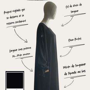 Alternative view of Abaya Souhed Noire – Fluide en Crêpe Nidha Royale, Confectionnée en France